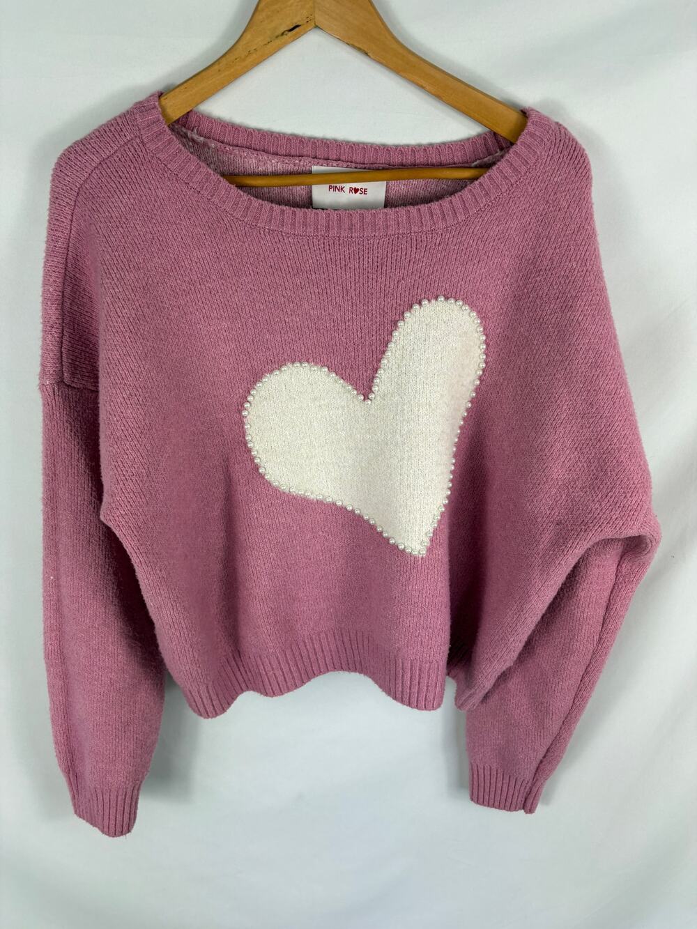 Pink Rose Heart Sweater Size XL
